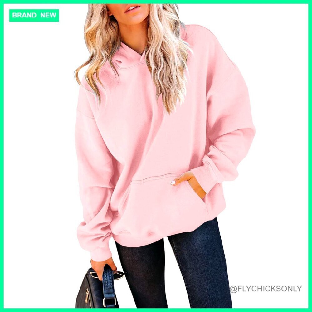 Fleece Pullover Hoodie with Kangaroo Pocket, Loose Fit, Long Sleeve